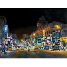 Hanif Shahzad, Zaibun Nisa Street - Karachi, 27 x 36 Inch, Oil on Canvas, Landscape Painting, AC-HNS-105